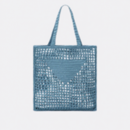 RAFFIA BAG WITH LOGO IN BLUE