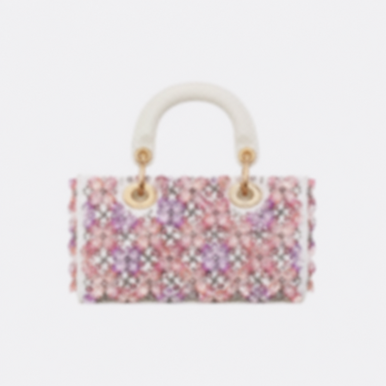 MICRO BAG MADE OF WHITE CALF LEATHER WITH PINK FLOWER EMBROIDERY AND RHINESTONES