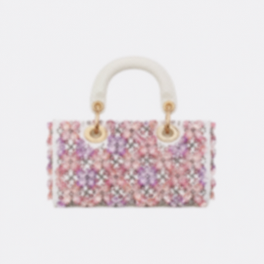MICRO BAG MADE OF WHITE CALF LEATHER WITH PINK FLOWER EMBROIDERY AND RHINESTONES